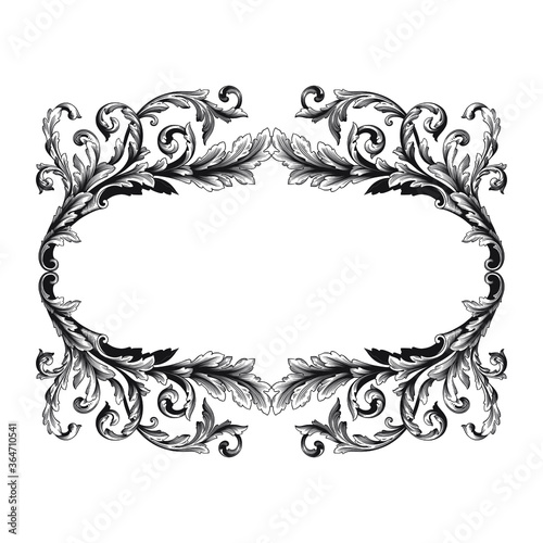 Vintage Ornament Element in baroque style with filigree and floral engrave the best situated for create frame, border, banner. It's hand drawn foliage swirl like victorian or damask design arabesque.