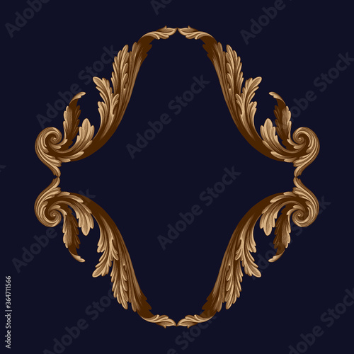 Vintage Ornament Element in baroque style with filigree and floral engrave the best situated for create frame, border, banner. It's hand drawn foliage swirl like victorian or damask design arabesque.