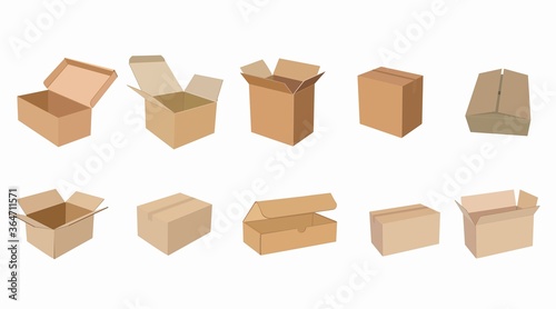 Vector Isolated Set of Carton Boxes
