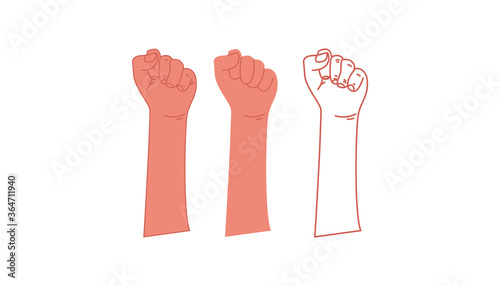 Raised fist on a white background. A symbol of freedom, struggle, revolution, unity, strength and struggle. Vector