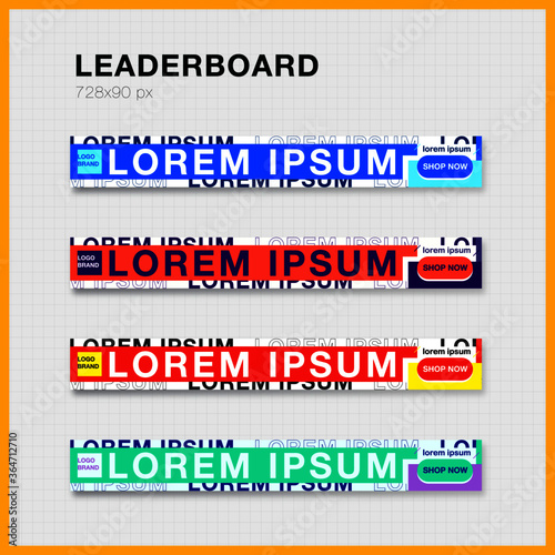 Modern leaderboard banner with color option. Template for website, Social Media ads banner and etc. Standard size for leaderboard. Vector illustration
