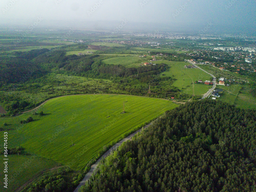 view of fields from drone