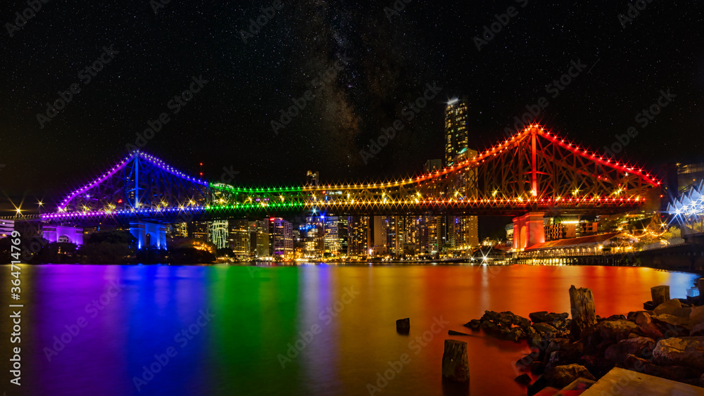 Pride Story Bridge Brisbane lit in Rainbow