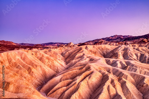 Badlands view from Zabriskie Point in Death Valley National Park at Dusk