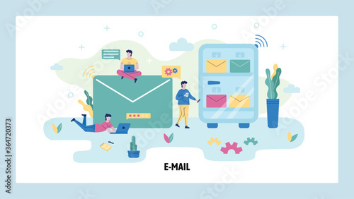 Email cloud server concept illustration. Email service and technology. Vector web site design template
