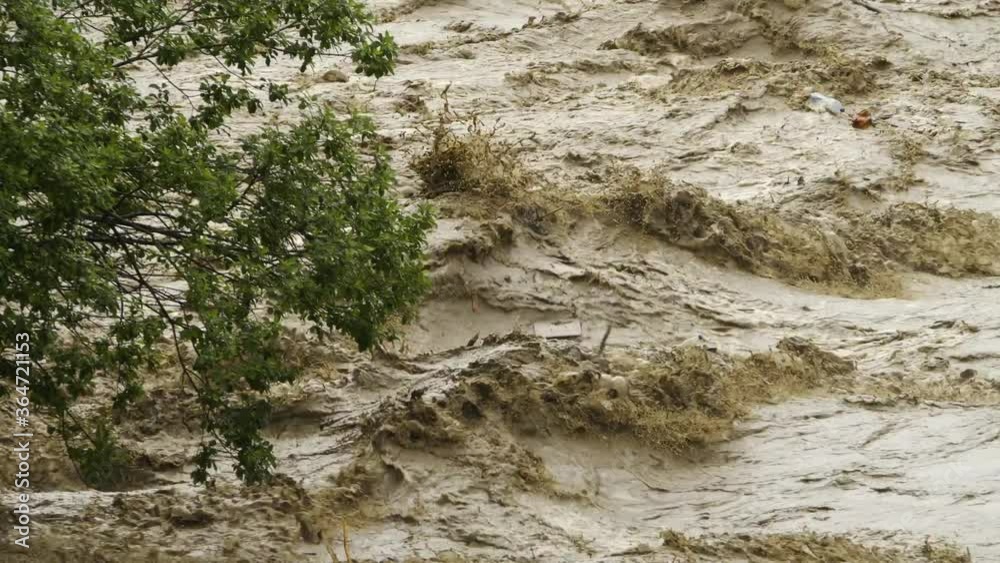 Dirty river rubbish pollution. Sewage floating. Global warming 4K, Water disaster Dirty river rubbish pollution. Sewage floating. Global warming 4K, Water disaster
