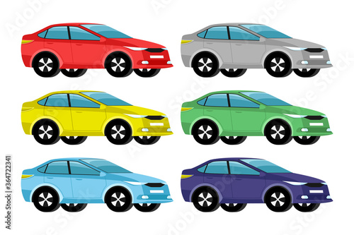 Car of different colors on a white background.