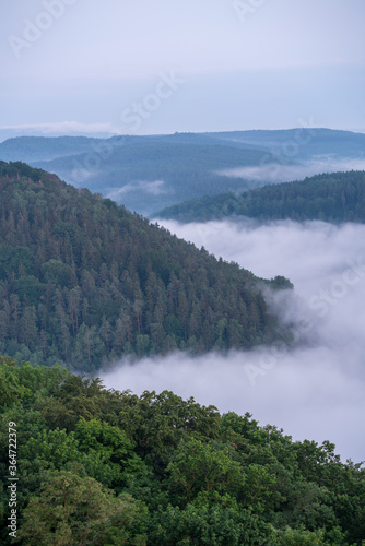 View from the Fortress Königstein on a misty day in the Saxon Switzerland