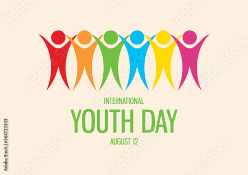 International Youth Day vector. Group of people abstract icon. Multicolored people icon vector. Colorful people figures standing in a row vector. Youth Day Poster, August 12. Important day