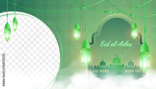 Background Islamic, eid al-Adha, for social media banner Islamic, with media for image, theme green