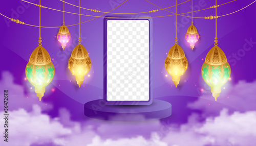 Background Islamic, eid al-Adha, for social media banner Islamic, with mockup stand phone