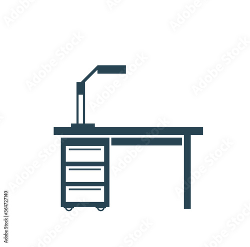 Office desk, office chair and computer, vector isolated on white