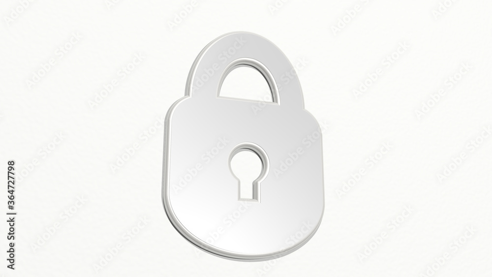 lock from a perspective on the wall. A thick sculpture made of metallic materials of 3D rendering. illustration and background lock from a perspective on the wall. A thick sculpture made of metallic materials of 3D rendering. illustration and background