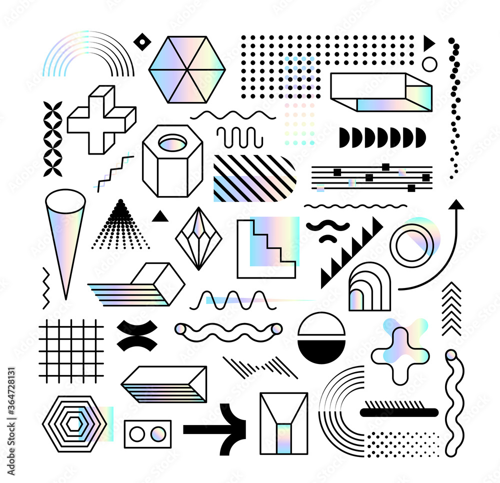 Set of abstract trendy design elements and shapes with dispersion ...
