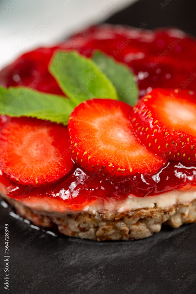rice cakes with strawberries close up macro shot