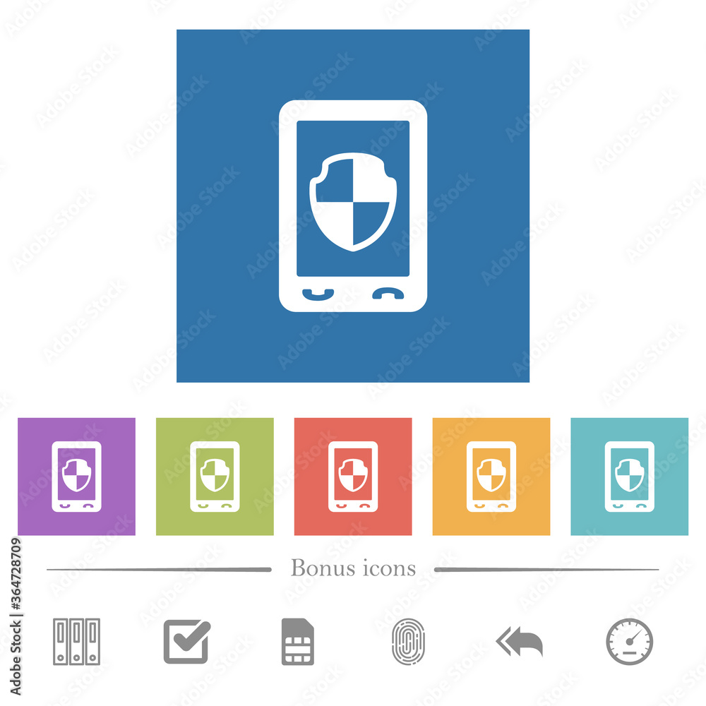 Mobile protection flat white icons in square backgrounds Mobile protection flat white icons in square backgrounds