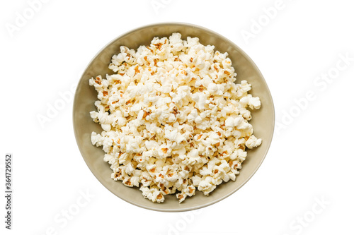Popcorn in a bowl on white background