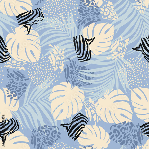 Abstract seamless pattern with tropical leaves