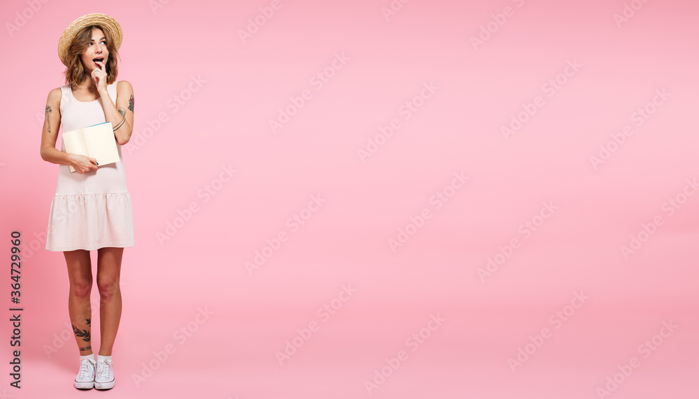 Full length portrait of a thoughtful girl in summer dress Full length portrait of a thoughtful girl in summer dress