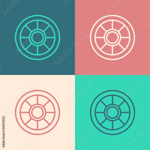 Pop art line Safe icon isolated on color background. The door safe a bank vault with a combination lock. Reliable Data Protection. Vector.