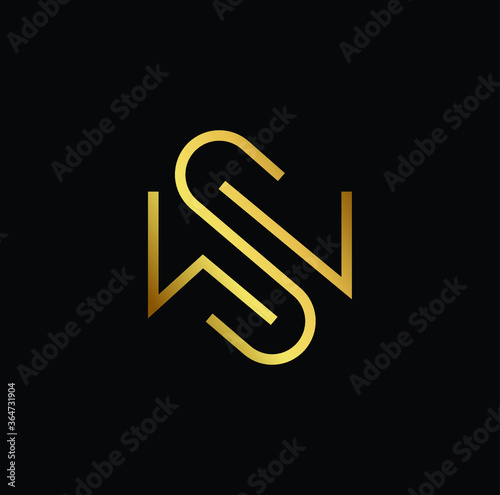 Minimal elegant monogram art logo. Outstanding professional trendy awesome artistic WS SW initial based Alphabet icon logo. Premium Business logo gold color on black background
