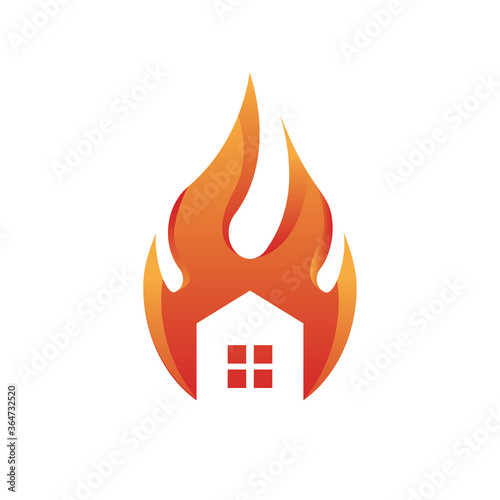home burn logo icon with flame shaped vector design illustration