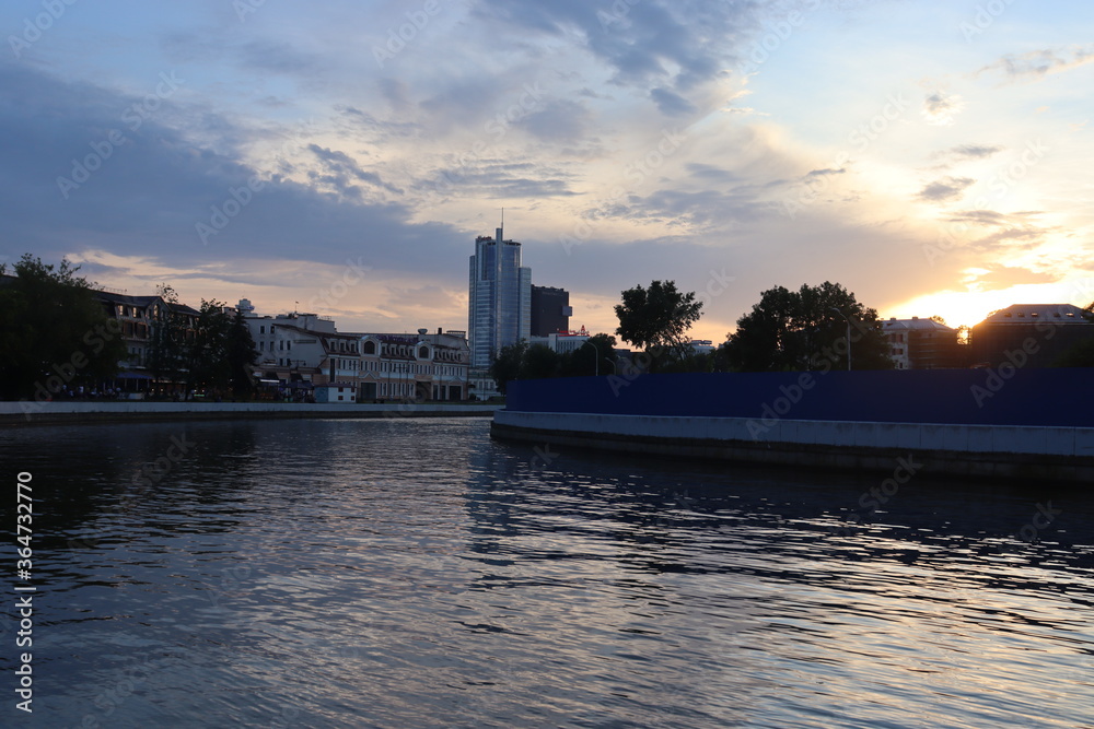 MInsk city quayside with beautiful sunset view