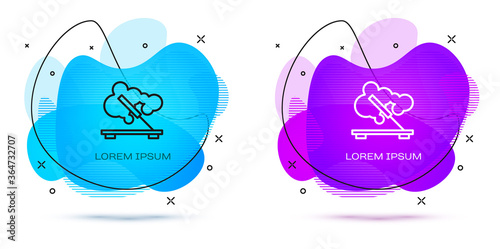 Line Scented spa stick on a wooden stand icon isolated on white background. Incense stick. Cosmetic procedure aromatherapy. Abstract banner with liquid shapes. Vector.