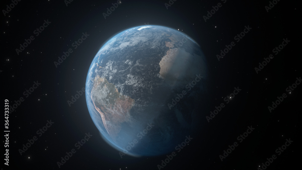 4K Huge Planet Earth Closeup Center Sunrise Science Realistic Render