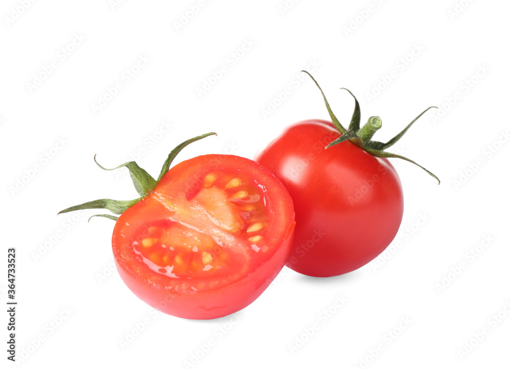 Tasty fresh raw tomatoes isolated on white Tasty fresh raw tomatoes isolated on white