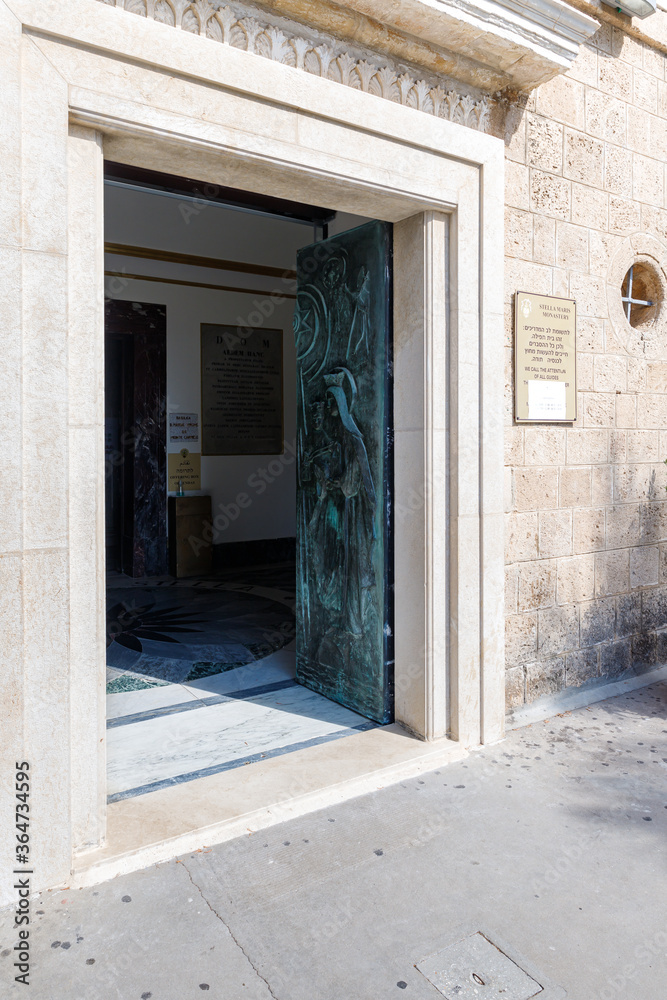 The main entrance to the Stella Maris Monastery which is located on Mount Carmel in Haifa city in northern Israel