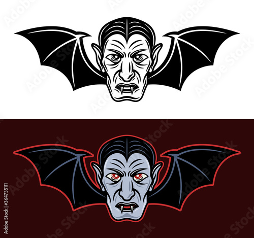 Dracula vampire head with bat wings two styles