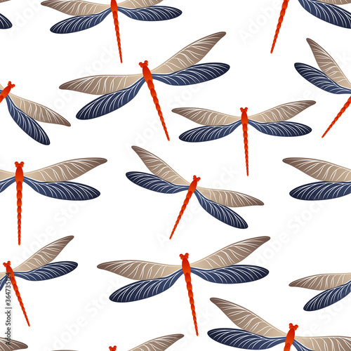Dragonfly girlish seamless pattern. Spring dress fabric print with darning-needle insects. Graphic 