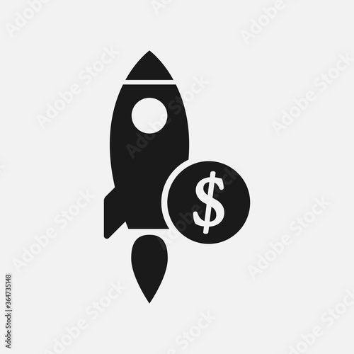 Rocket launch with dollar sign. Startup launch cost icon.