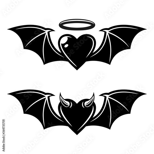 Heart with wings angelic and demonic styles vector