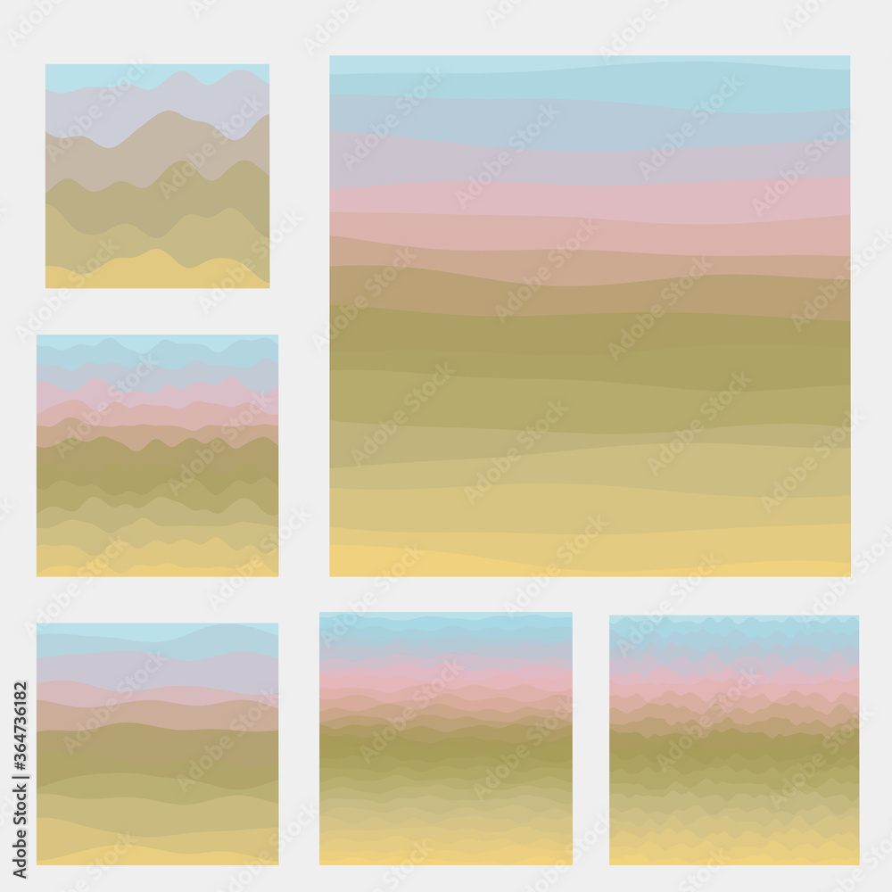 Abstract waves background collection. Curves in soft yellow green pink colors. Classy vector illustration.