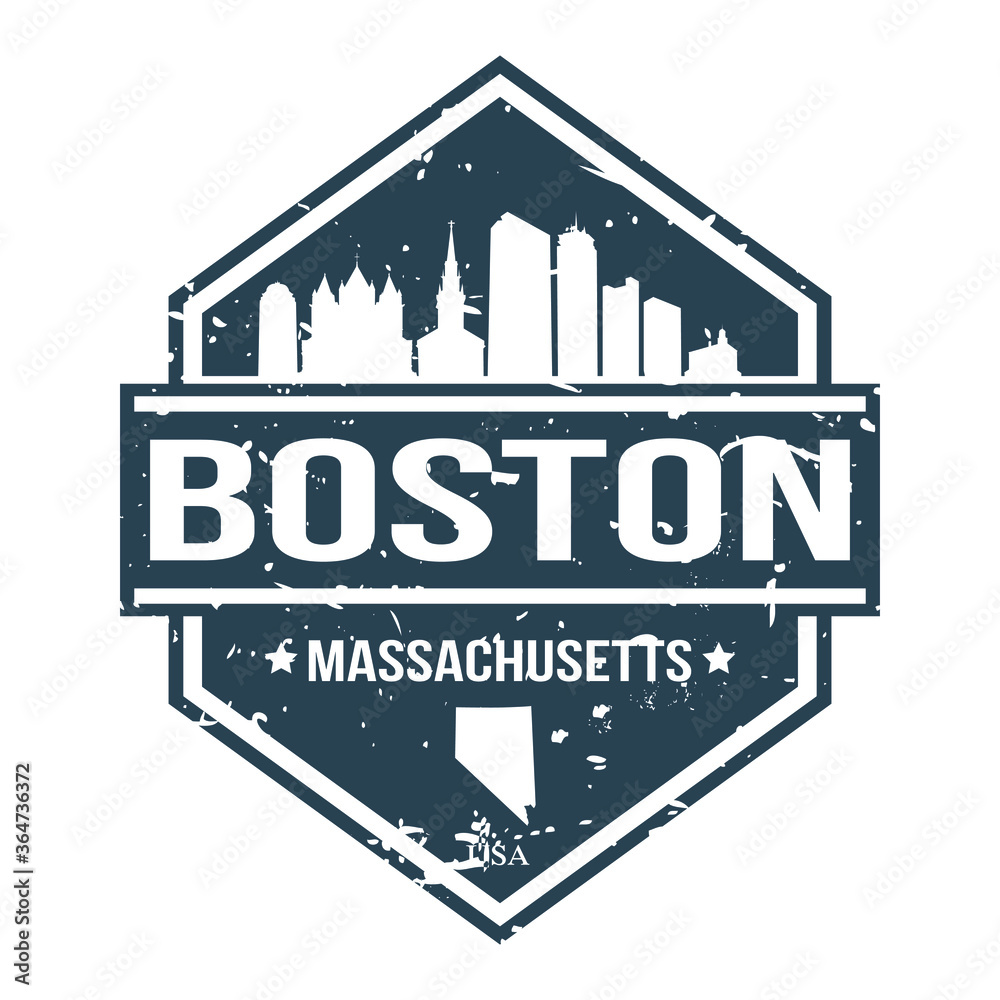 Boston Massachusetts Travel Stamp Icon Skyline City Design Badge.