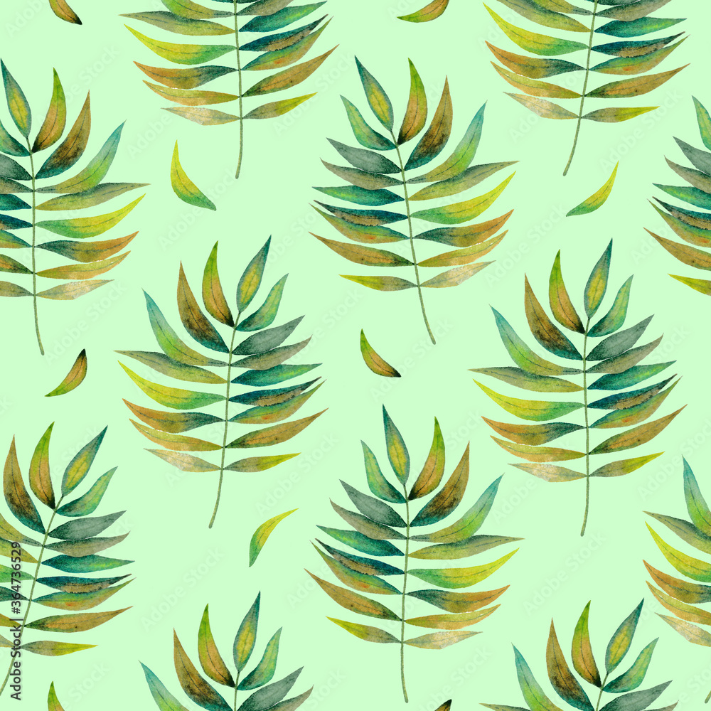 Seamless pattern with leaves on green background Seamless pattern with leaves on green background