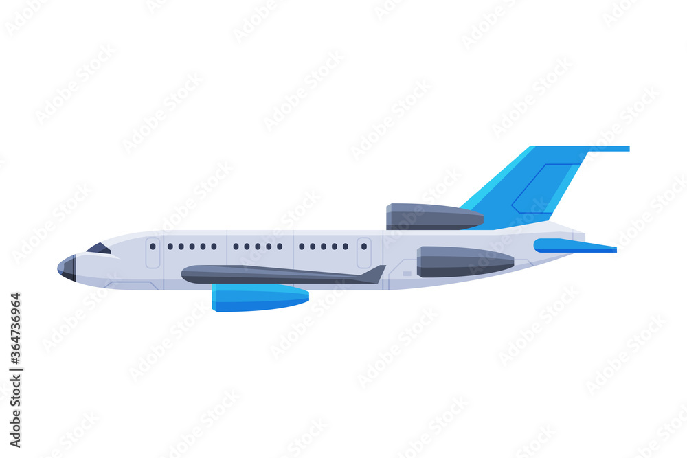Modern Passenger Airplane, Flying Aircraft Vehicle, Air Transport Vector Illustration