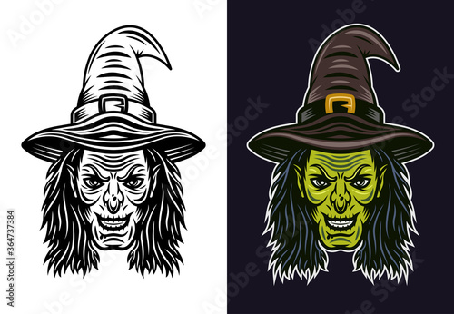 Witch head vector in two styles black and colored