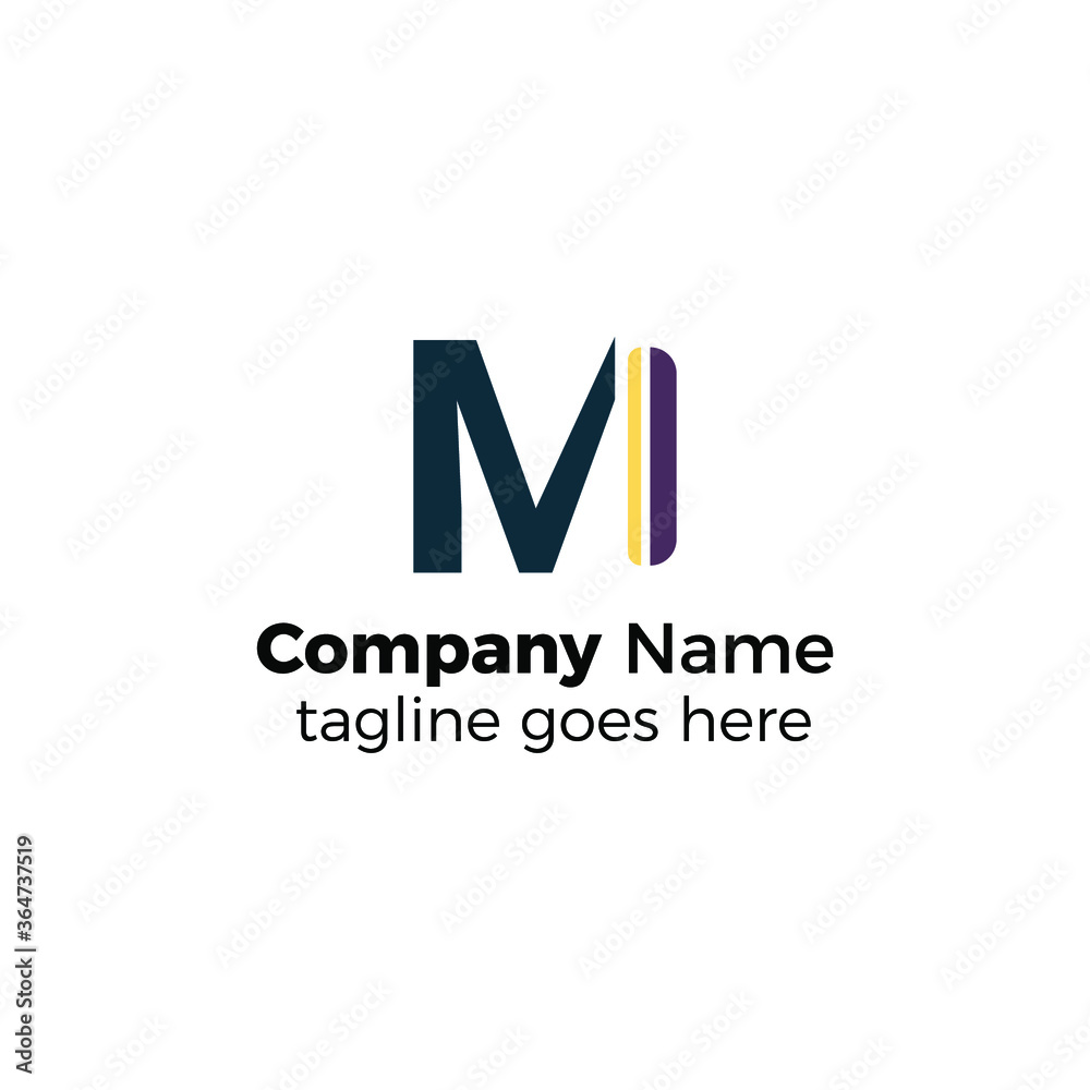 two colors m logo design icon vector illustration simple line