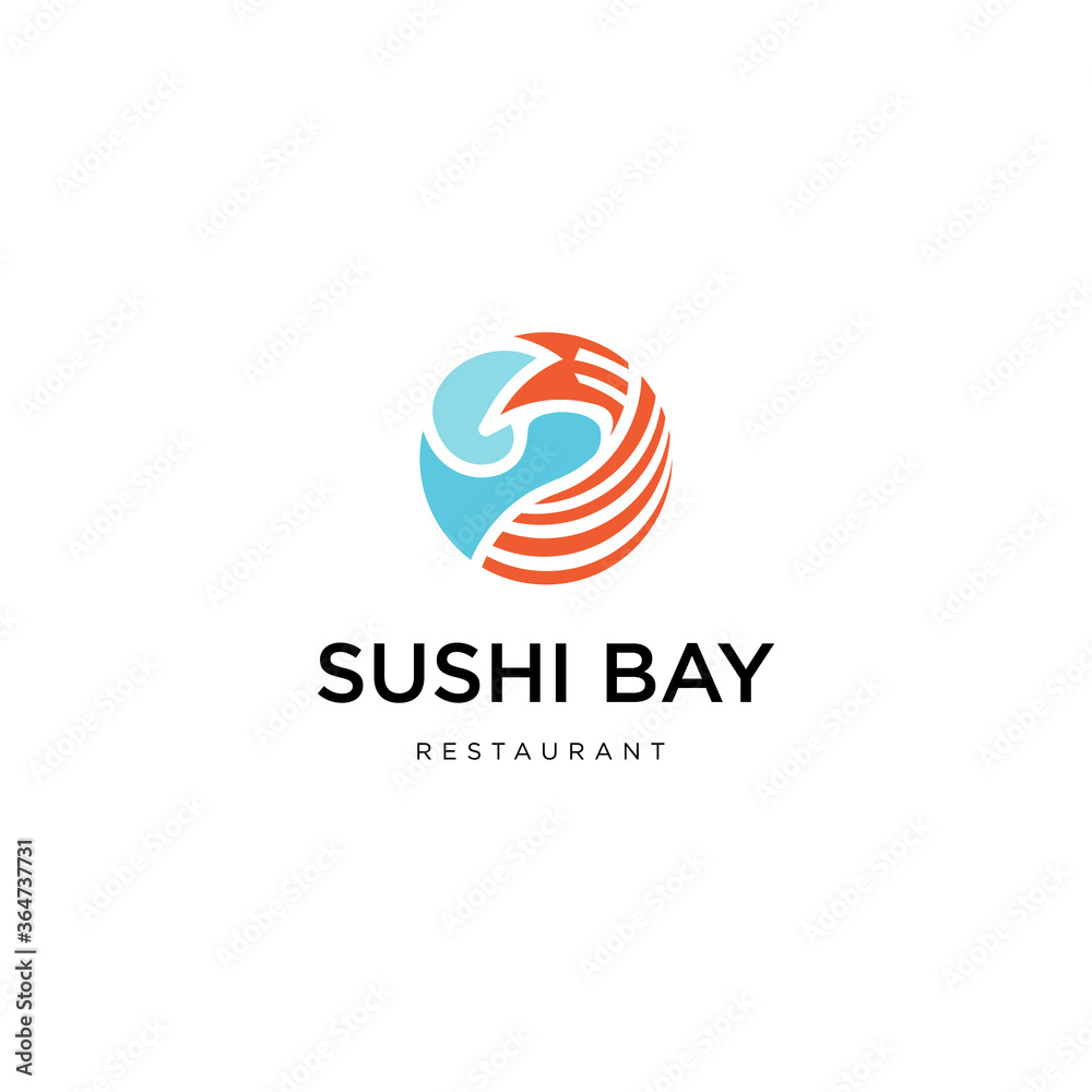 Sushi bay japanese food restaurant simple modern abstract logo design symbols vector template