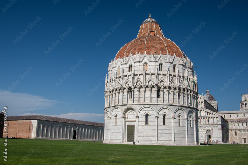 The Pisa Baptistery of St. John  is a Roman Catholic ecclesiastical building located in the Piazza dei Miracoli, near the cathedral's and the famous leaning tower.