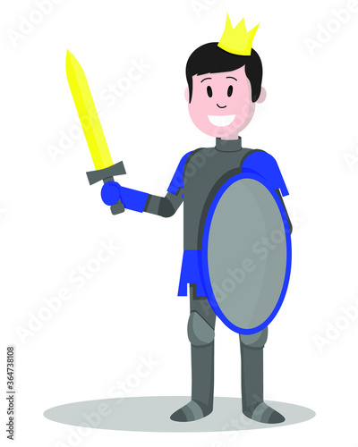 Handsome prince.Illustration for books and manuals for children. Fairy Prince. A knight in shining armor. A brave hero. Flat illustration. Vector image.