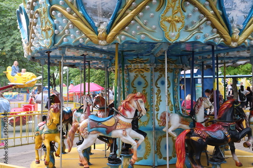 Fototapeta Naklejka Na Ścianę i Meble -  kids carousels in belarusian city park