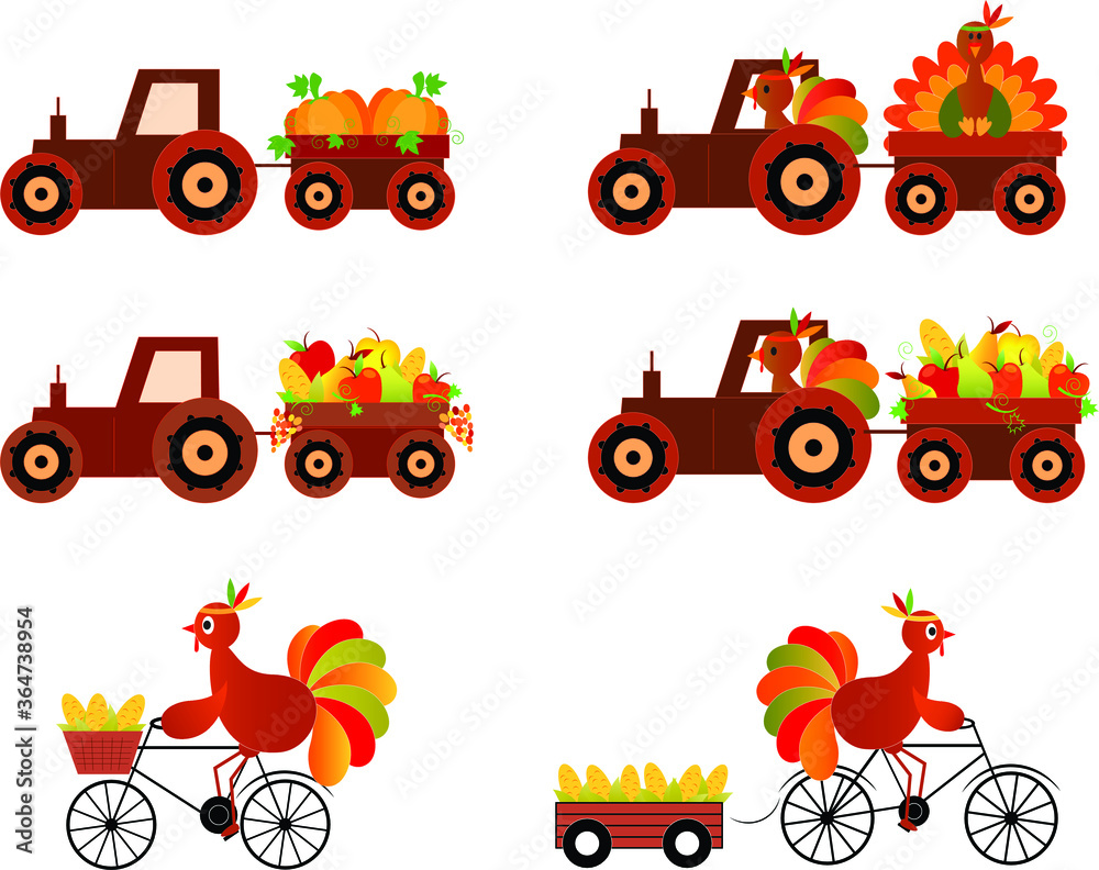 Tractors trailers with Corn and Vegetables, Turkey Birds Riding ...
