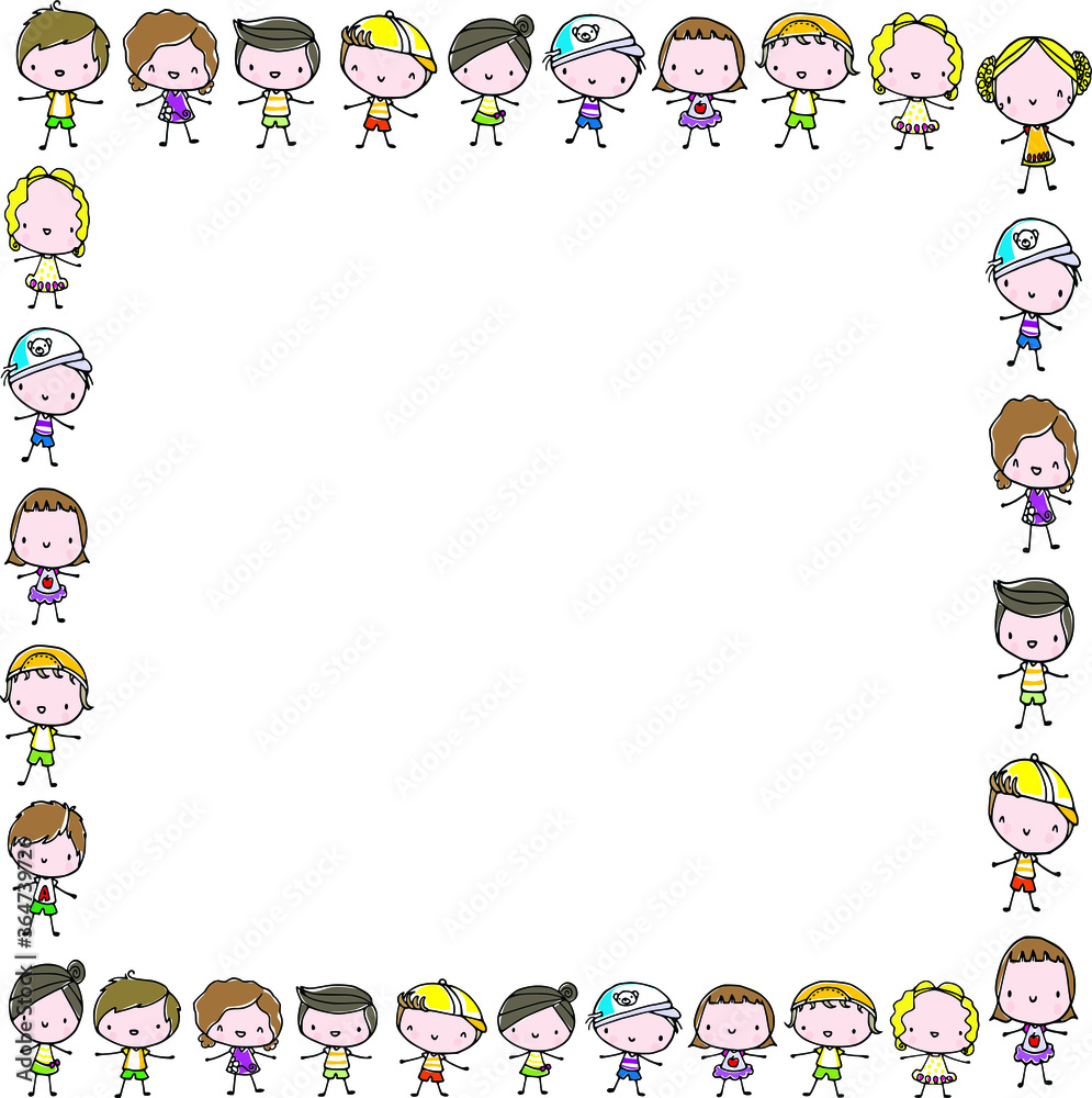 Obraz premium vector boys and girls with square border background