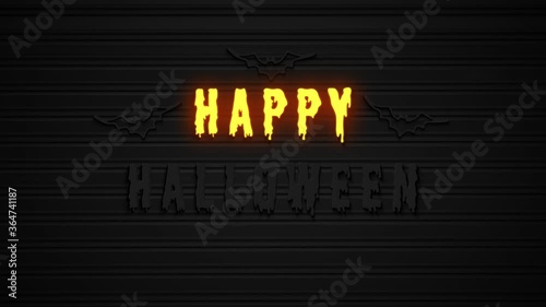 Happy Halloween for party invitation, greeting card neon sign light glowing on black background. 