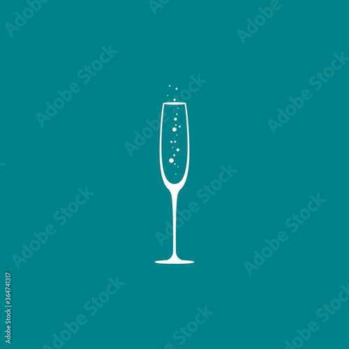 champagne glass icon. goblet icon flat. White simple pictogram isolated on blue background.