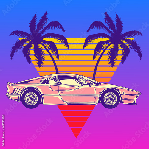vintage car on the beach vector